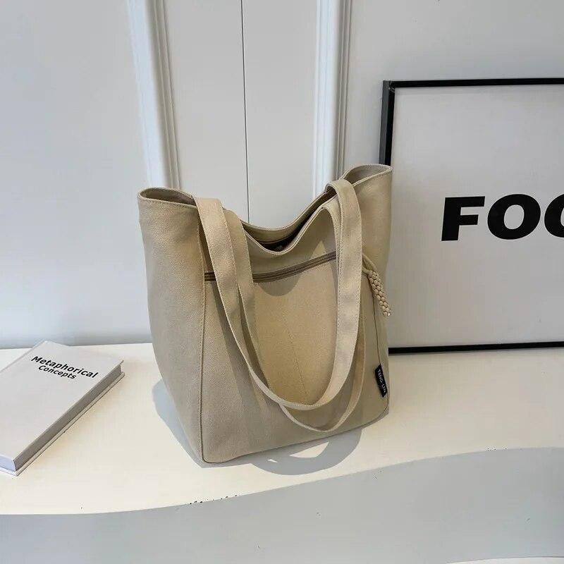 Casual Minimalist Shoulder Bag Large Capacity Niche Solid Handbag High Quality Preppy Style Commuting Versatile Canvas Bag