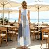 Sleeveless Watercolor Flowy Maxi Dress,Lightweight Swing Design,Versatile for Beach Vacations & Daily Casual
