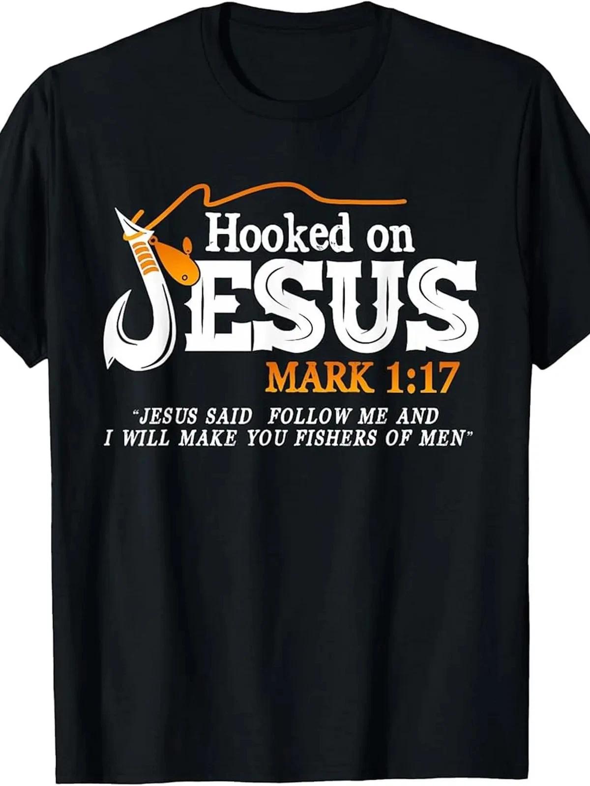 100% Made US Hooked On Jesus Jesus I Will Make You Fishers Of Men T-Shirt XL