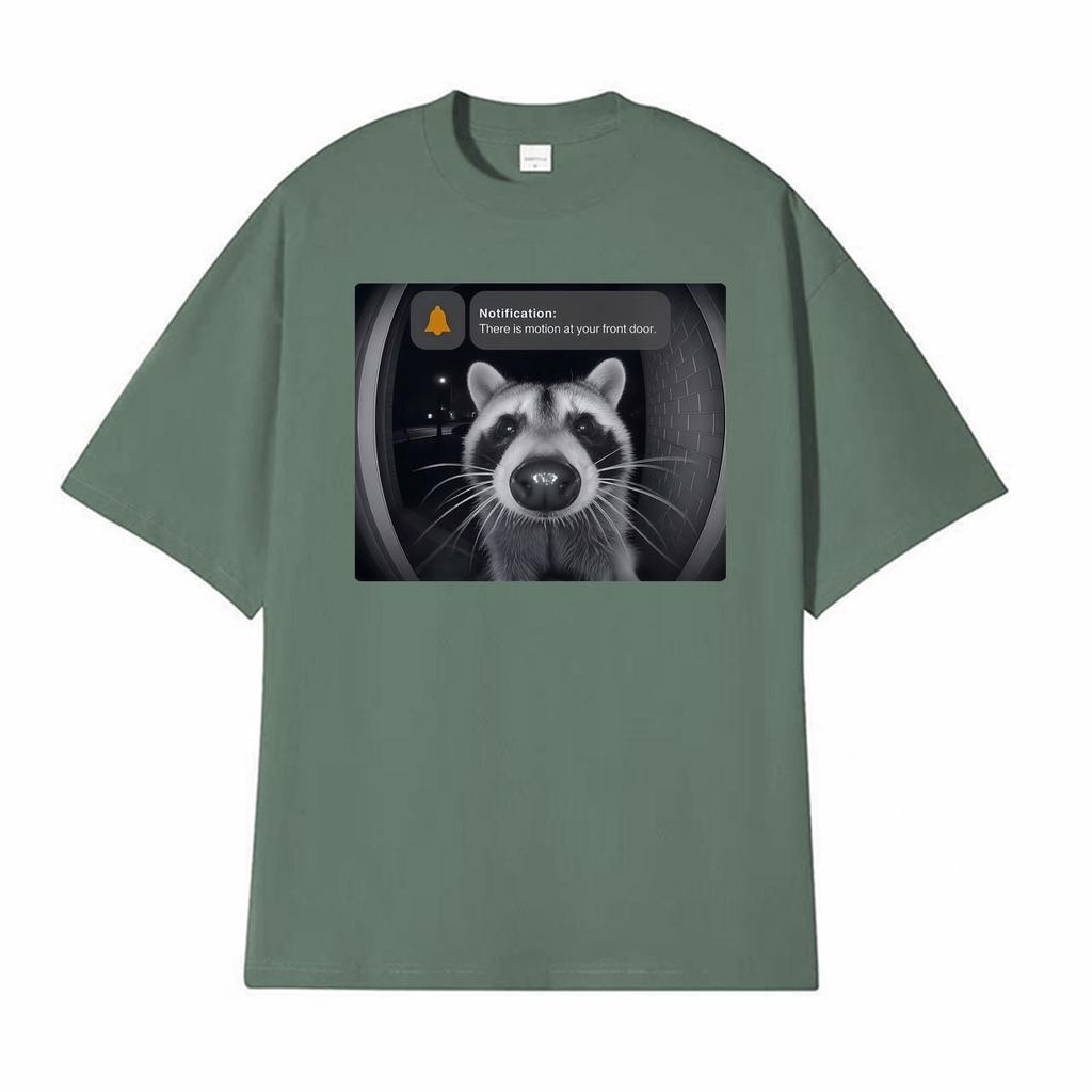 There Is Motion At Your Front Door Funny Raccoon Meme T Shirt Unisex Women Harajuku Retro Tshirts Summer ONeck Tshirt Streetwear