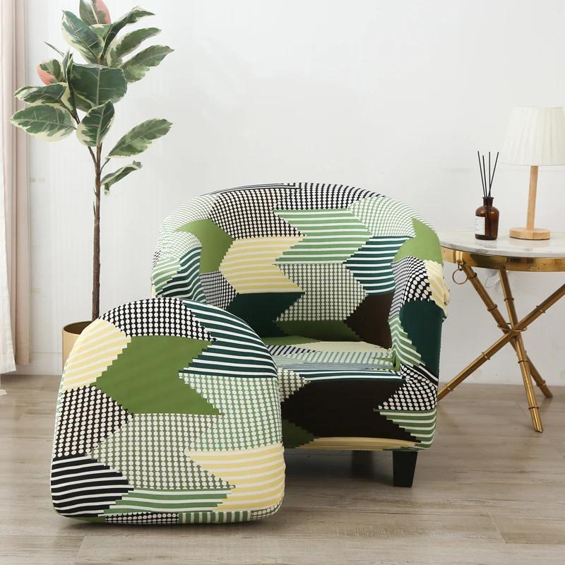 Stretch Club Chair Slipcover Spandex Barrel Chair Covers Printed Tub Living Room Armchair Covers Furniture Protector Sofa Cover