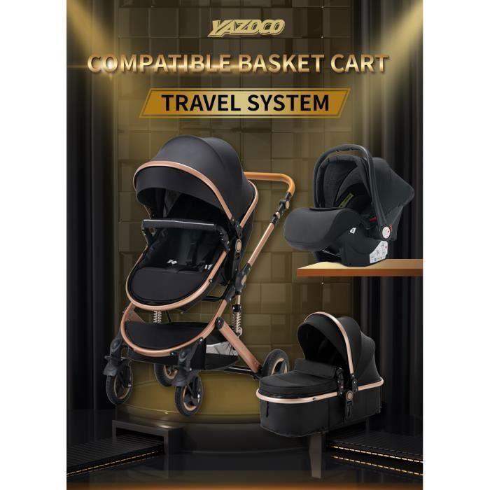 Poussette 3 en 1 Bébé Combinée Siège-Auto Nacelle Trio Réversible Réglable Haute Qualité Roues increvables Canne.Vert