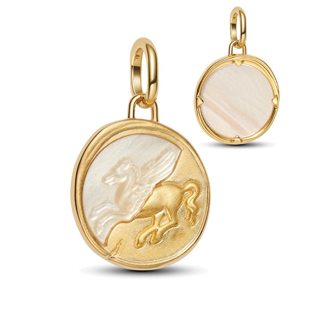 New Golden Round Medallion Pendant with Crossing Arrows Charm for Original Pan Bracelets DIY Jewelry Gift for Women