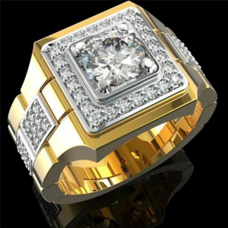 Hot Sale Popular Inlaid Crystal Wide Face Watch Style Men's Ring Banquet Business Male Ring  Size 6-13