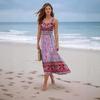 Summer New European and American Style Printing Sleeveless Long Dress Seaside Vacation Bohemian Dress Women's Clothing