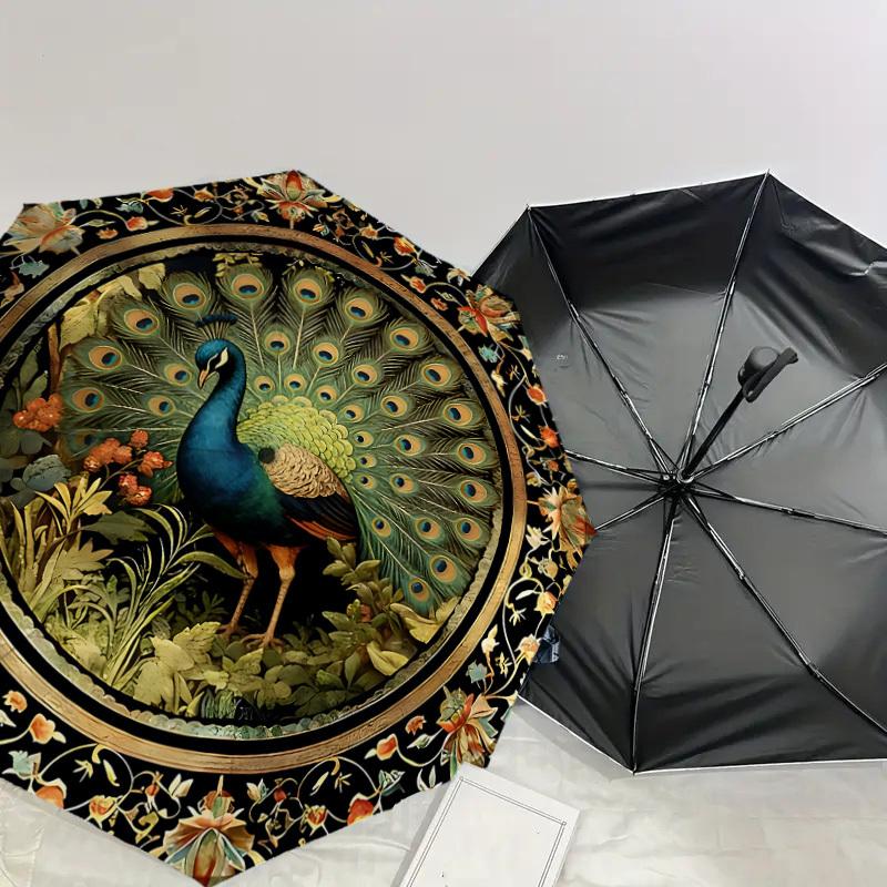 1PC Peacock Floral Umbrella-8-Rib Reinforced, Automatic Open, Lightweight & Durable, Cute Fashion Accessory for Outdoor-K1276