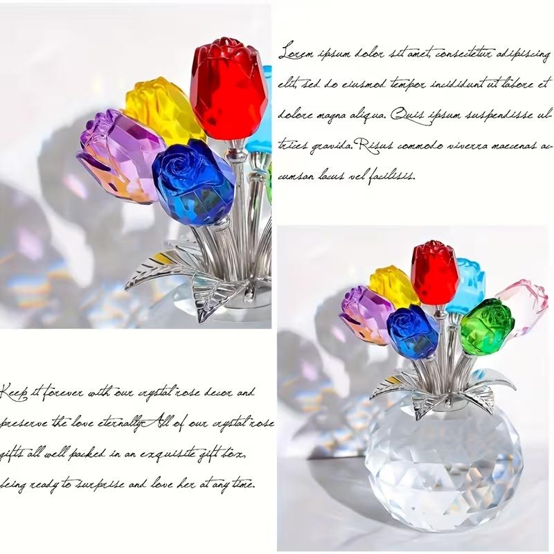Crystal Flowers Colorful Rose Romantic Love Home Decor Flower Collectible Figurines Crystal Statue for Wife Mom Women Mothers