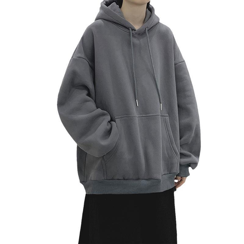 Men's Hooded Sweatshirt: Autumn/Winter Solid Color, Long-sleeve, Couple's Sports Pullover
