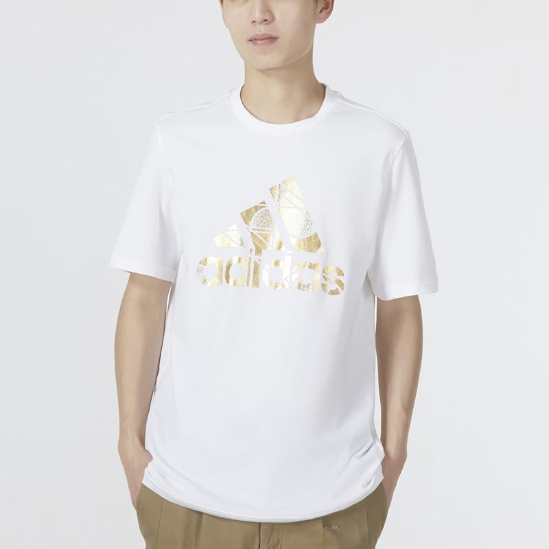 Adidas Large Logo Print Casual Crew Neck Short Sleeve T-Shirt Men Tops White HG2179
