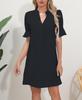2023 Women's Solid Color V-Neck Loose Pleated Dress with Five-Point Sleeves