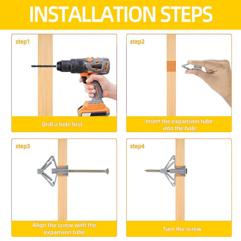 100Pcs Drywall Anchor Kit Hollow Wall Anchors Plasterboard Plugs Screws Butterfly Expansion Tube Pipe