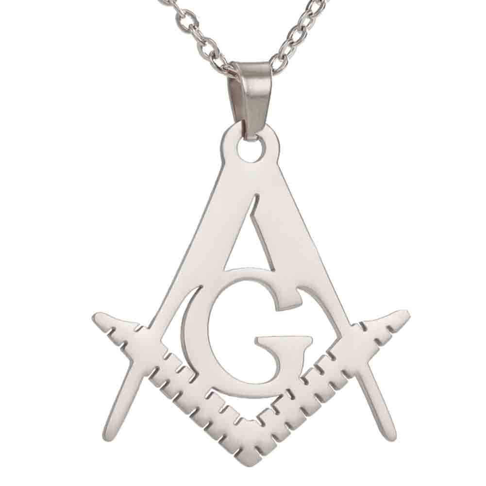 Dreamtimes Masonic Necklace for Men Stainless Steel Freemason Compass Ruler Symbol Pendant Punk Free-mason Jewelry Anniversary