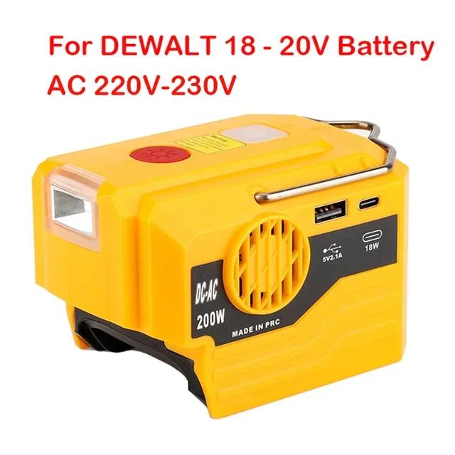 200W Power Inverter For Makita/Dewalt/Milwaukee/Bosch 18V To AC 120/220V Battery Inverter with USB And Type-C ,LED Light