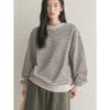 Womens Oversized Relaxed Fit Striped Cotton Blend Sweatshirt Casual Long Sleeve Top Ready