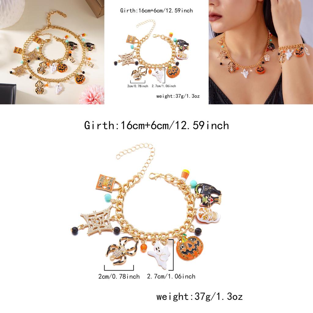 Halloween Pumpkin Ghost Spider Alloy Jewelry Set With Chain For Men Women