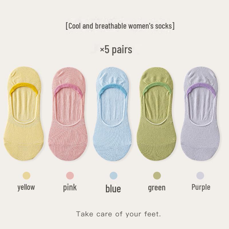 Kadın Nefes Alabilen Pamuk Görünmez Çoraplar - Düz Renk, Ter Emici, Kaymaz, Rahat, İlkbahar ve Yaz için Her Şeye Uygun