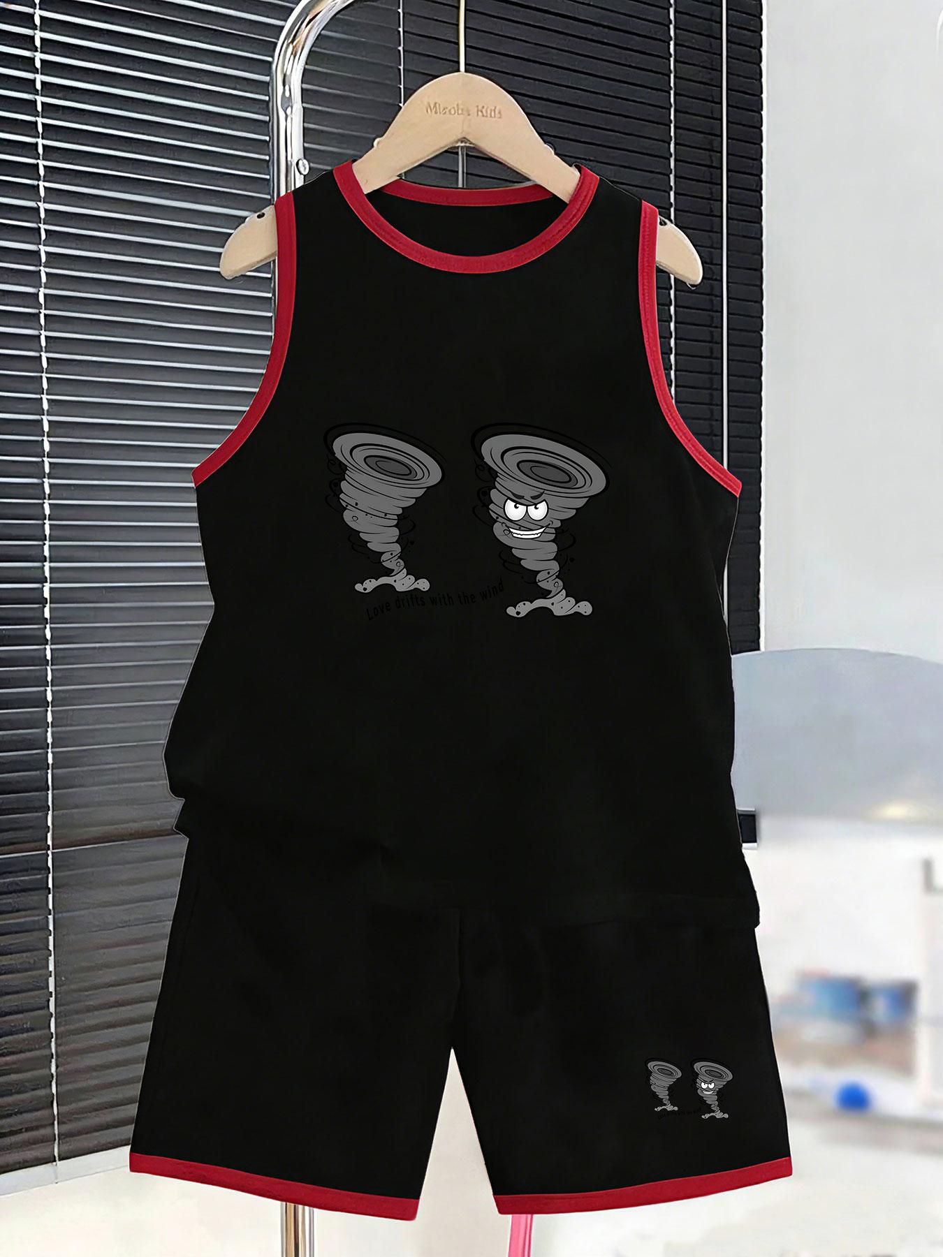 

Boys’ cartoon tornado set. Creative prints, breathable fabric, loose fit for fun summer wear. 2-3Y чёрный