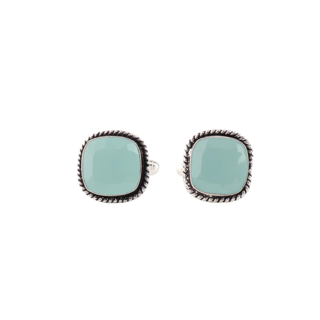 Aqua Chalcedony Gemstone 925 Sterling Silver Jewelry Handcrafted Cufflinks 0.61" CL-7-18