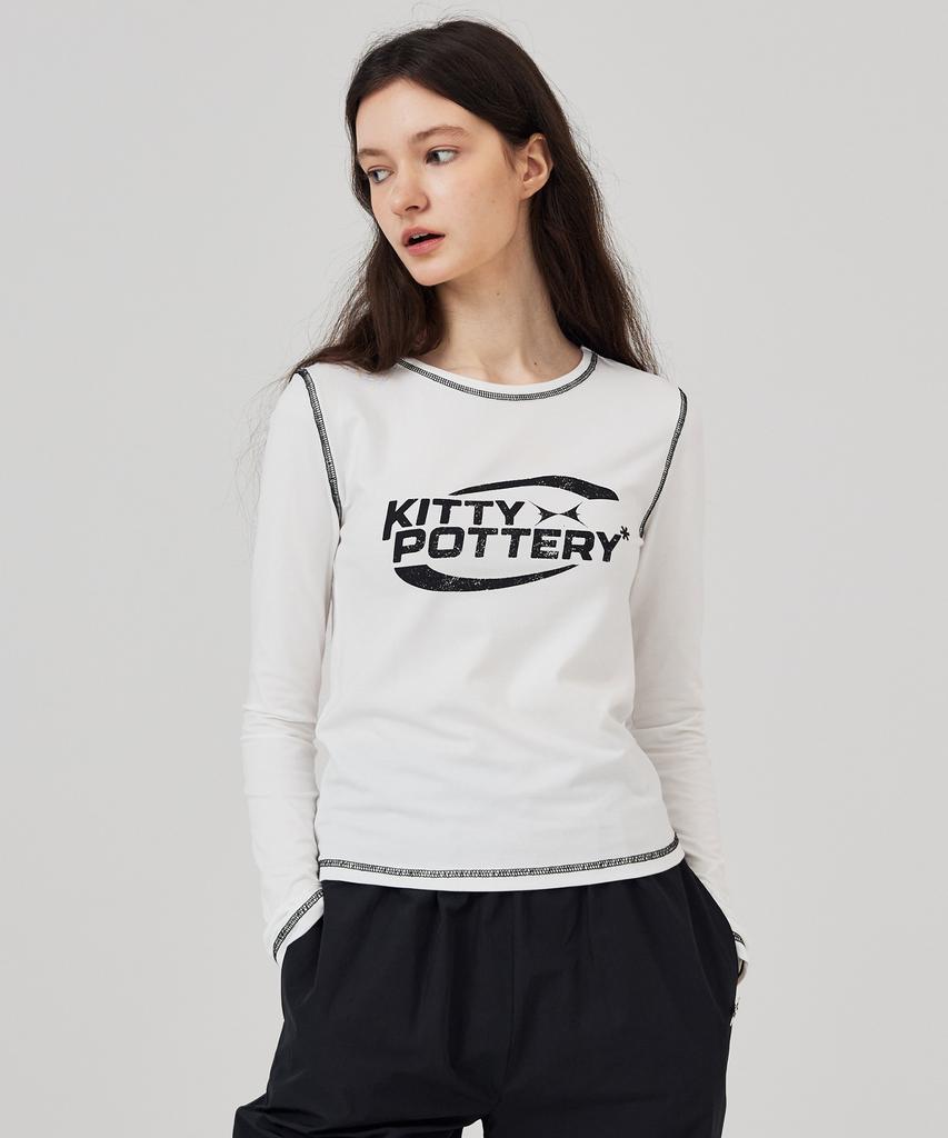 KITTY POTTERY Sporty Graphic Long Sleeve T-Shirt Ivory
