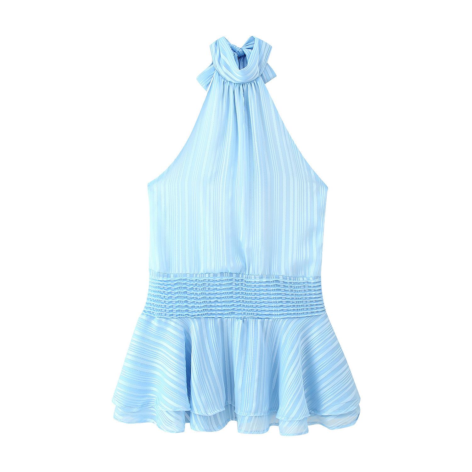 

Women s Sleeveless Halter Neck Ruffle Hem Dress in Pastel Yellow, Red, and Purple L світло-синій колір