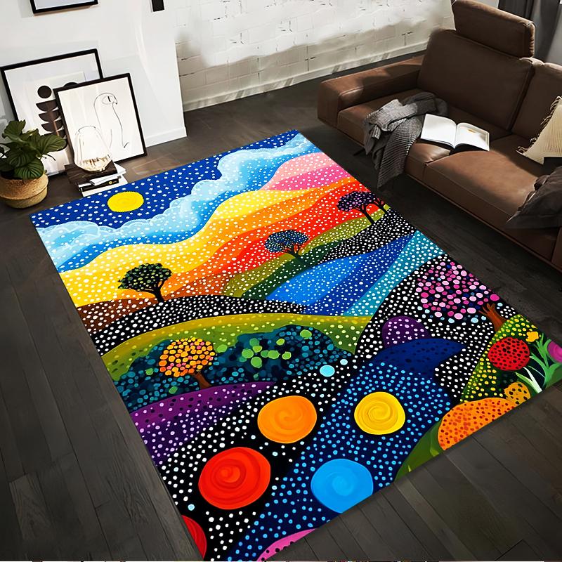 Colorful Abstract Landscape Carpet with Dotted Rainbow Patterns Suitable for Use As an Anti-slip for Living Room Bedroom Sofas