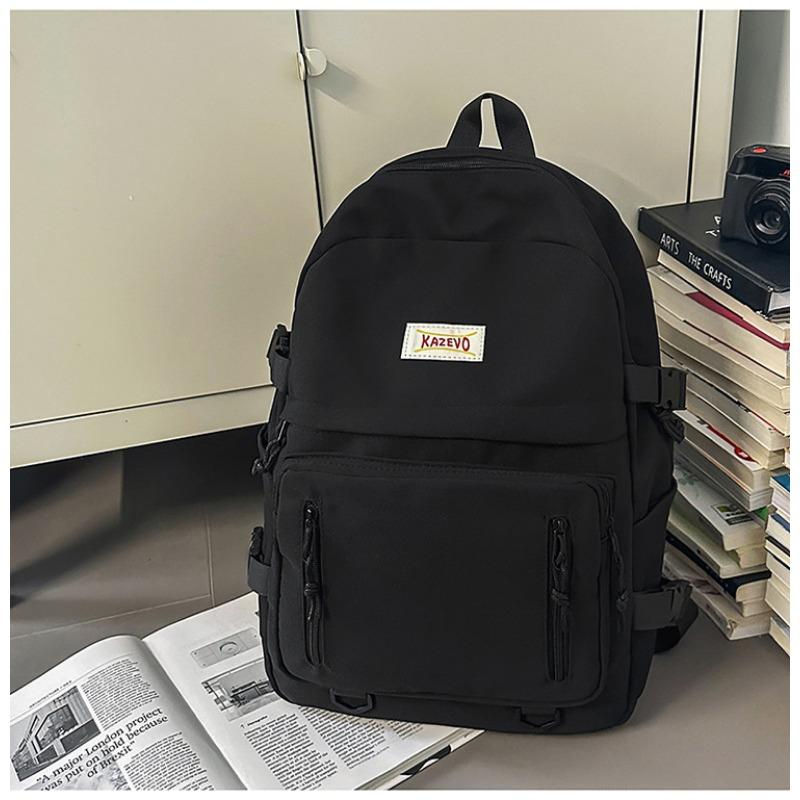 School Bag New High Value Solid Color Simple Backpack Junior High School Students Light Travel Spring Outing Large Capacity Backpack