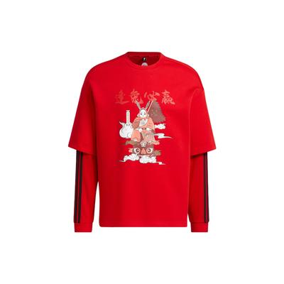 adidas Νέο Πριτ Γράμμα Μπλούζα Πουλόβερ με Στρογγυλή Λαιμόκοψη Unisex Τοπ Κόκκινο IQ1586