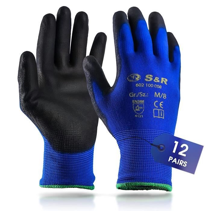 SR 12 Paires Gants de Travail Nylon Taille 8 9 10 Homme Femme Gants Bricolage Jardinage Montage Mécanicien18