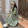 French Retro Floral Dress Summer Women's New Coffee Break Loose Bubble Sleeves Meat-covered Long A-shaped Dress