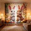 2PCS Multicolor Easter Bunny And Colorful Eggs Pattern Curtains Rod Pocket Design For Bedroom And Living Room
