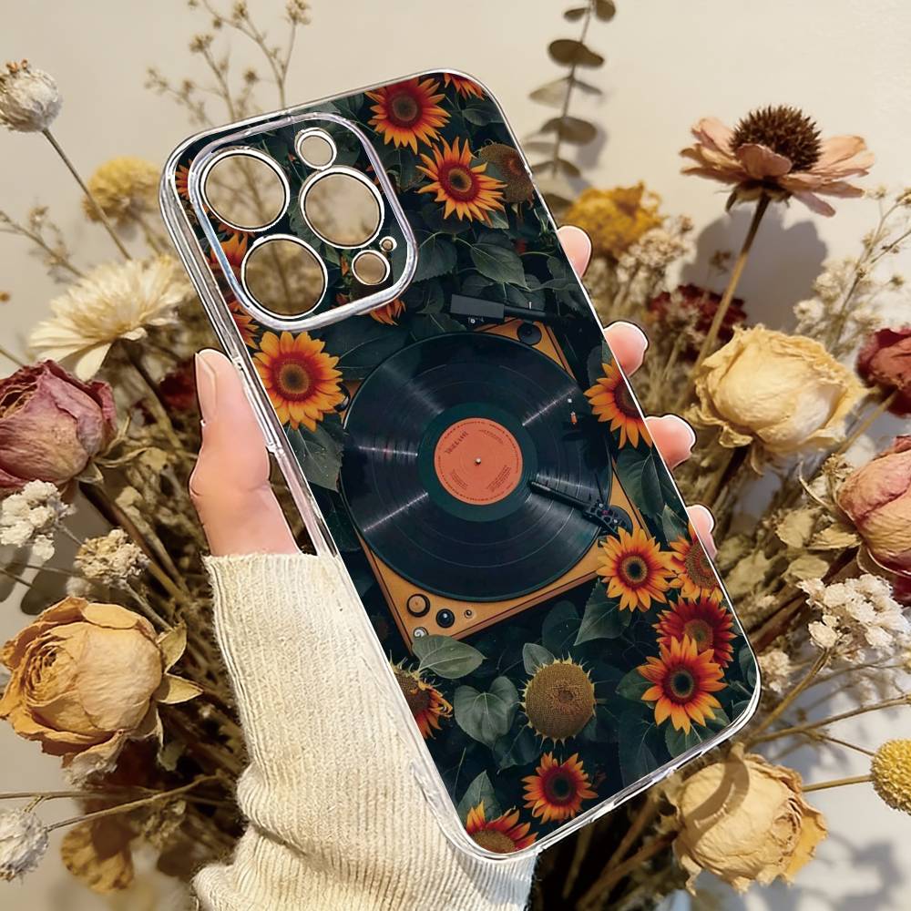 

Flower Record Phone Case Transparent Silicone Soft For iPhone 17 16 15 14 13 12 11 Mini Pro Max Plus iPhone12PRO