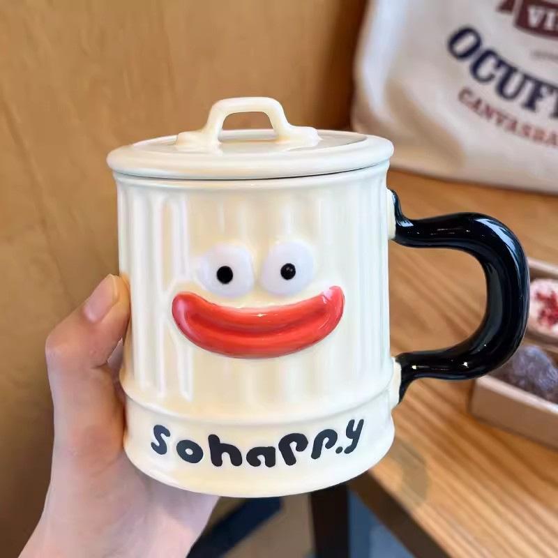 

Weird Mug with Lid for Girls Creative Drinking Water Cup Souvenirs for Home Couple Ceramic Cup Office 400ml