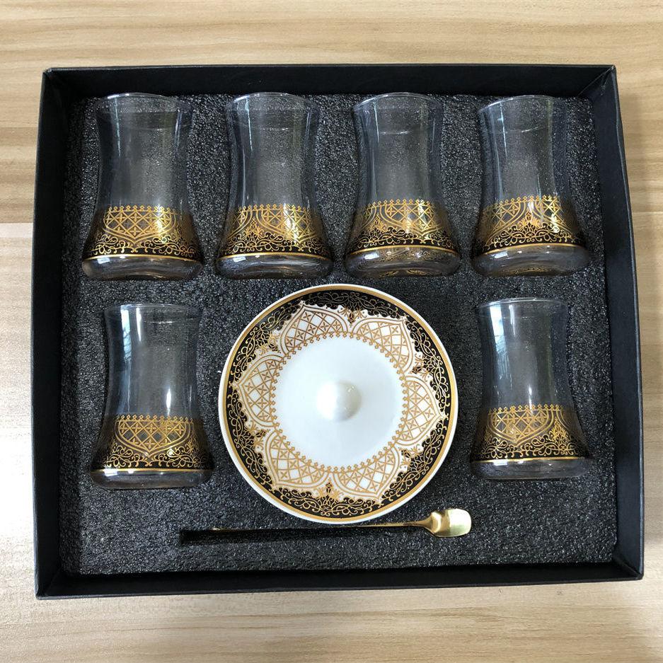 6 Ensembles Tasses à Thé Turques Tasses Ensemble Soucoupes avec Cuillère Tasse à Café Romantique Exotique Tasse à Thé en Verre Décoration de Cuisine Boîte Cadeau