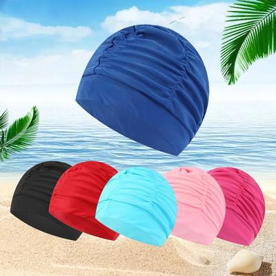 Cloth Summer Adult Men's And Women's Uncut Fashion Pleated Pattern Solid Color Large Swimming Cap