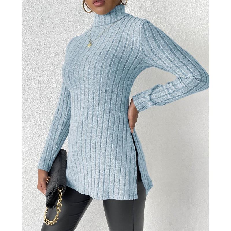 Winter Women's High Neck Slim Waist Under Split Long Sleeve Sweater