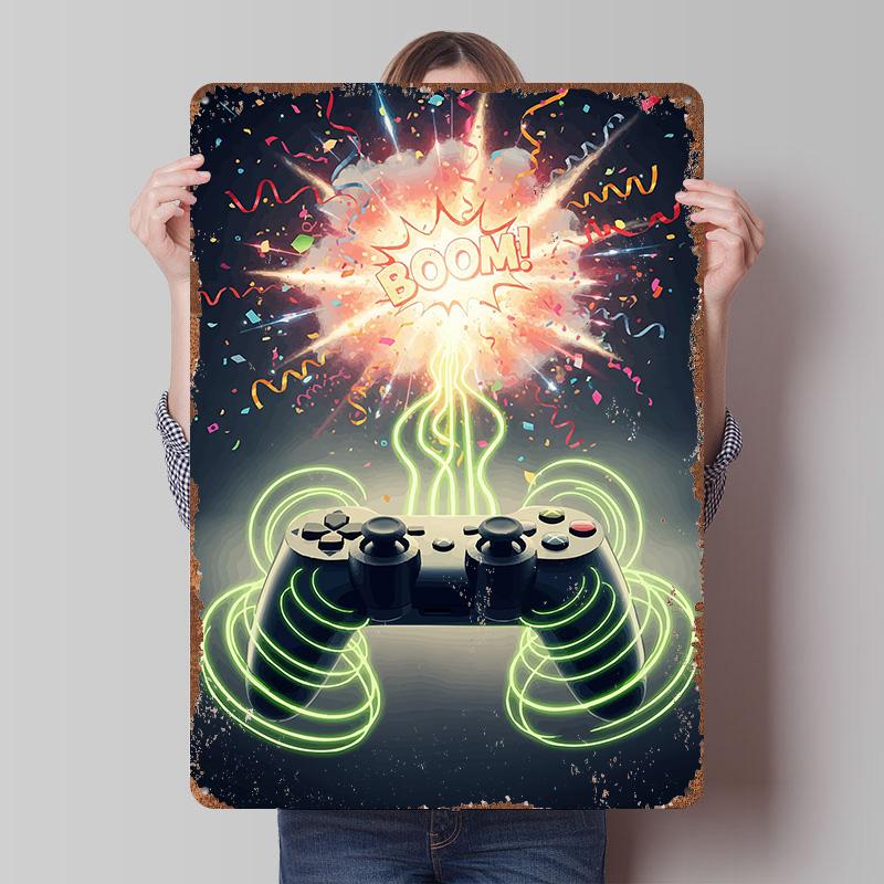 

Gaming Controller Explosion Confetti Tinplate Poster Customized Wall Art Vintage Retro Metal Signs for Decoration At Home Decor 7.9x11.8In(20x30cm)