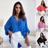 Women's Simple Loose Half-open Collar Single-breasted Long-sleeve Solid Color Shirt