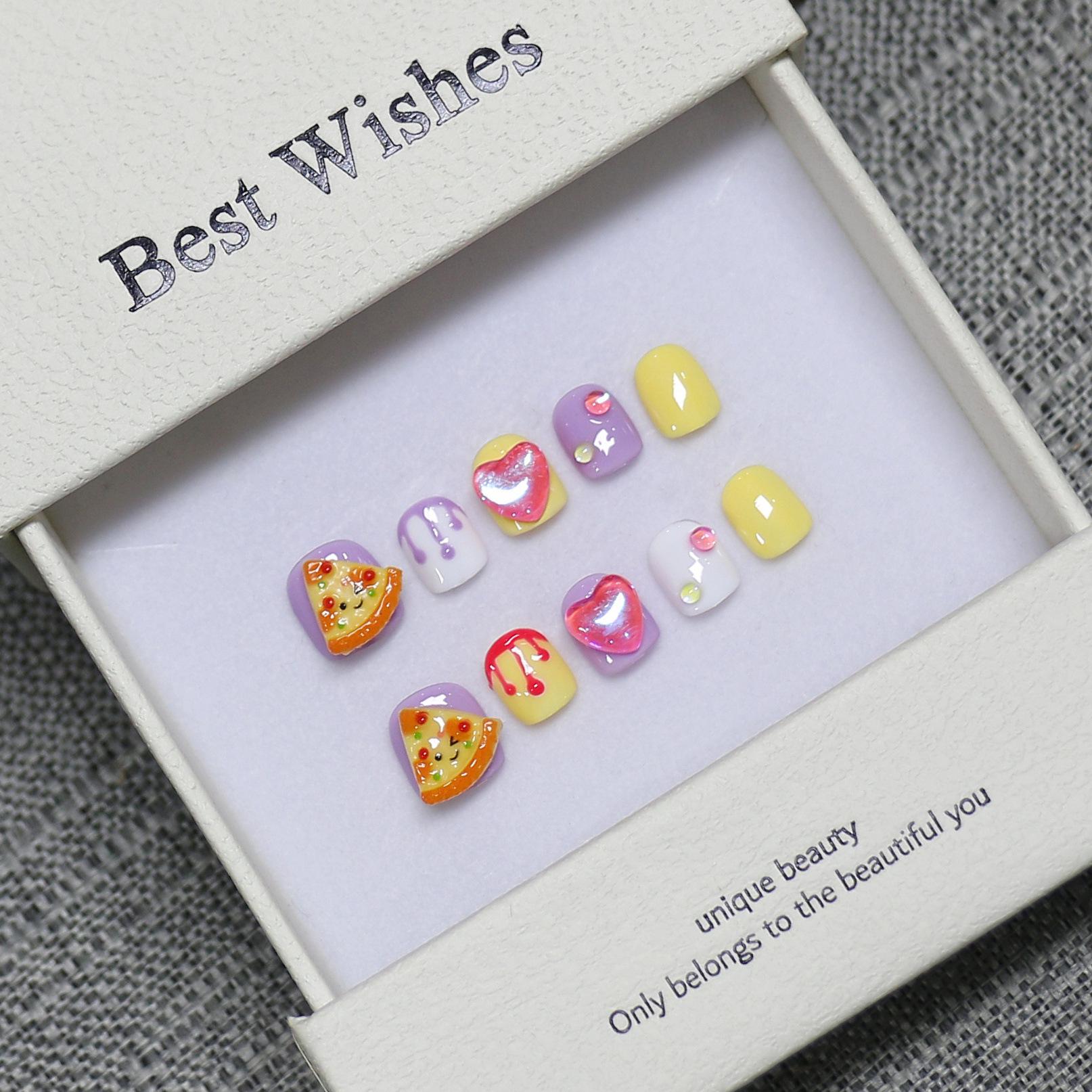 Детские накладные ногти: Высококачественные Ручная Работа УФ Гель Милые Мультяшные Наклейки для Ногтей, Съемные Накладные Ногти для Студентов. Medium