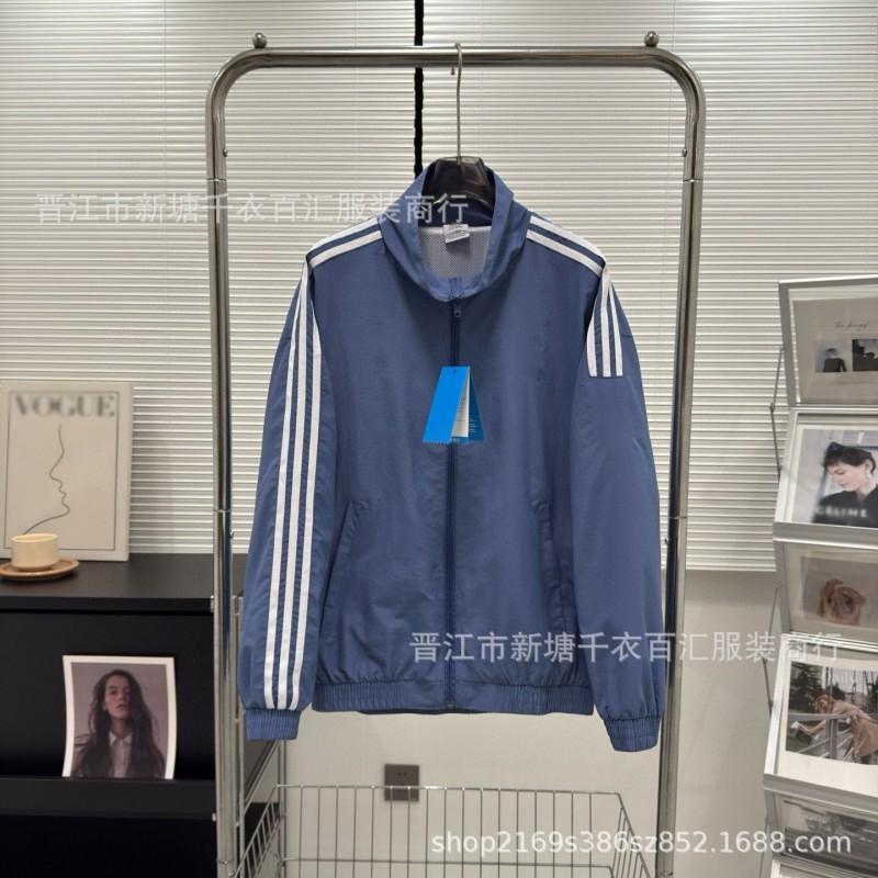 Men Women Windbreaker Jacket Loose Casual Stand Collar Outerwear Striped Plaid