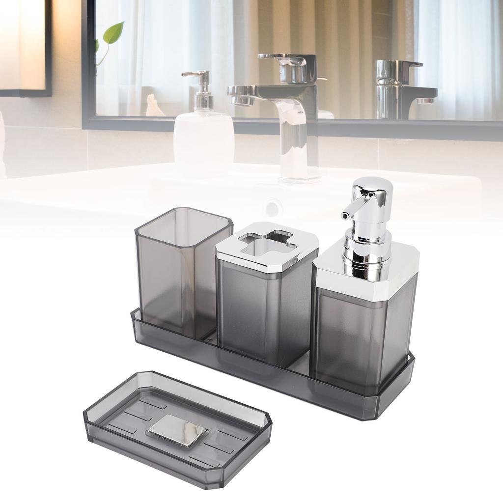 Bathroom Accessories Set Bath Ensemble Set with Toothbrush Holder Cup Lotion Bottles Soap Dish Tray