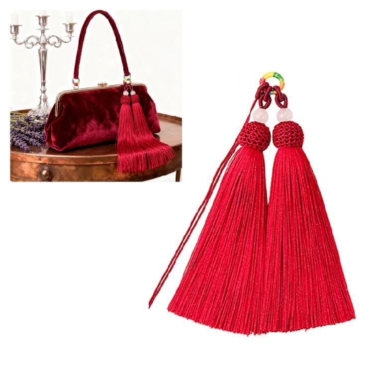 Versatile Keychain with Double Tassels Designs Polyester Silk Fringe with Loop for Keys Bags Decoration