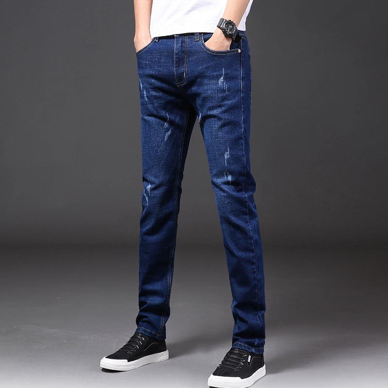 

Мужские узкие прямые эластичные джинсы с высокой талией - повседневные брюки на весну и осень 36 черный серый