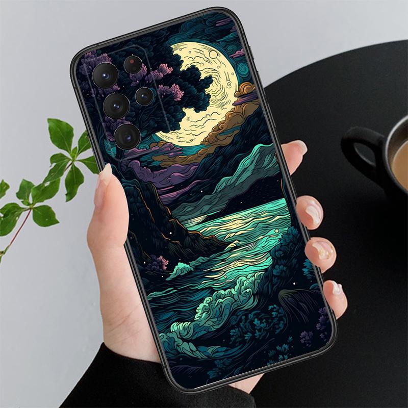 Landscape Moon Night River Mountains Art Phone Case For Samsung S26 S25 S24 S23 S22 Ultra S23 S22 S25 Plus S24 FE S26Edge