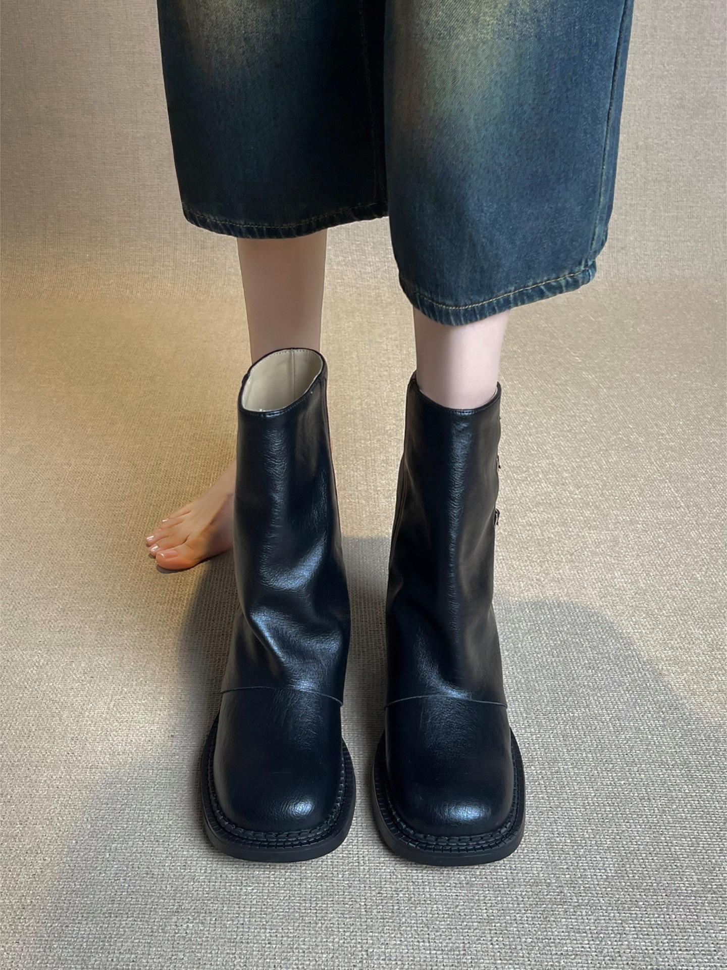 

French retro brown short boots women s 2025 new platform Maillard western cowboy boots tube boots Martin boots 40 чёрный