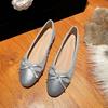 Fashion 2025 Ladies Silver Patchwork Bowtie Ballets Cloth Fabric Flats Round Toe Mocasines Dress Slip On Ballerinas Shoes Women Wedding