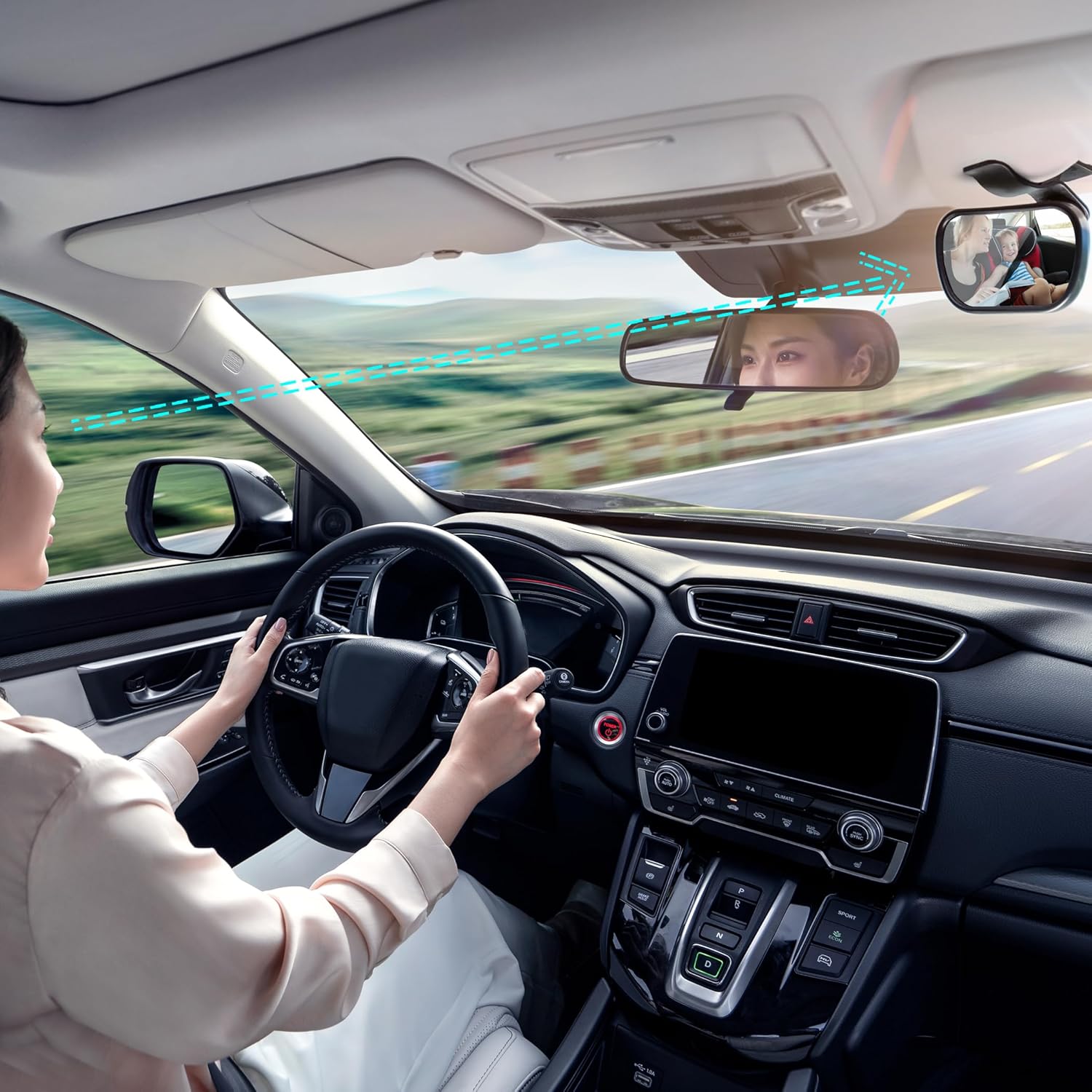 

Universal Rear View Mirror for Car Seat, Oblong Glass Baby Monitor Mirror, Flat Lens, Universal Fit, Multi-Purpose Vehicle Backs чорний