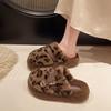 2025 Autumn and Winter New Leopard Print Bag Head Half Slippers Women's Thick Bottom Home Lazy Warm Versatile Outer Wear Mao Mao Shoes Tide