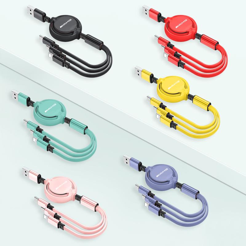 Car Interior 3 In 1 Charging Charger Cable Micro Type-C USB Hubcap Cover For Mercedes Benz AMG GLC GLE CLA W204 W205 W206 W211 VF6