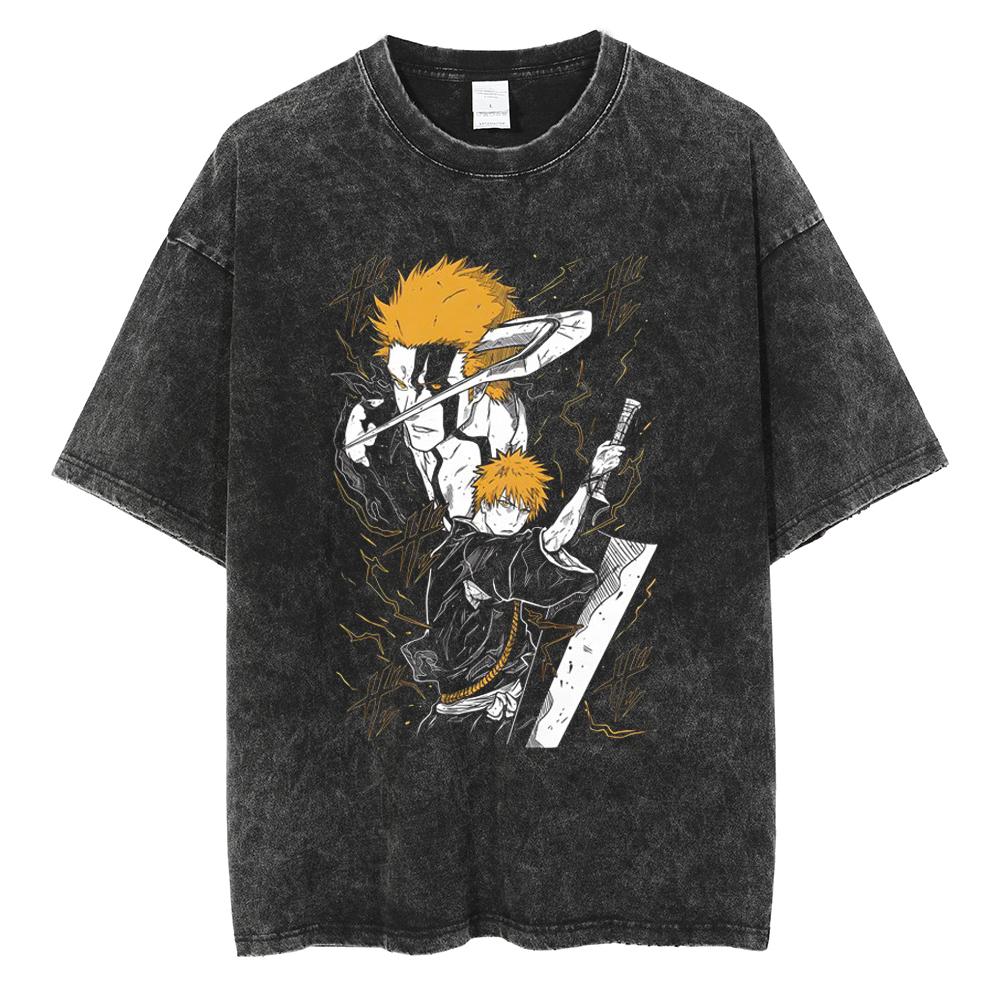 Japonia Anime Bleach Zaraki Kenpachi Graficzny Nadruk T-shirt Męski Damski Koszulki Manga Harajuku Męski Oversize Prany Bawełniany T-shirt