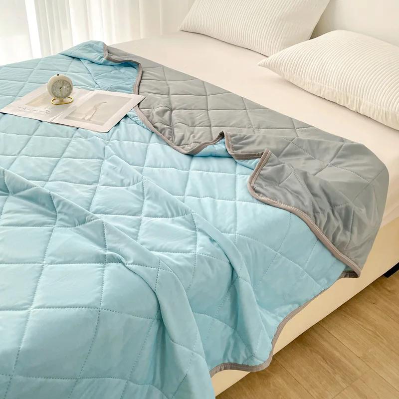 Cool Summer Quilt Solid Color Ice Silk Summer Quilt Single and Double Machine Washable Air Conditioner Gift Thin Quilt